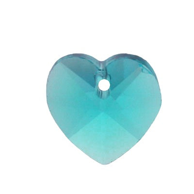 14 MM TOP DRILLED CRYSTAL HEART BEADS AQUA - 5 PCS