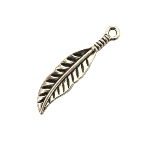 FEATHER CHARM 31 X 7 MM SILVER - 20 PCS