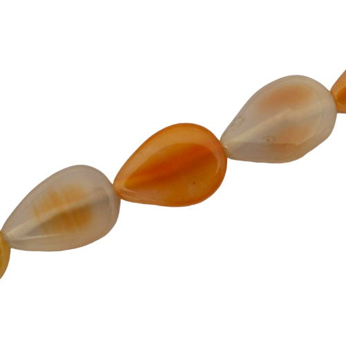 CARNELIAN TEARDROP ORANGE/WHITE 30 X 20 MM BEADS - 13 PCS