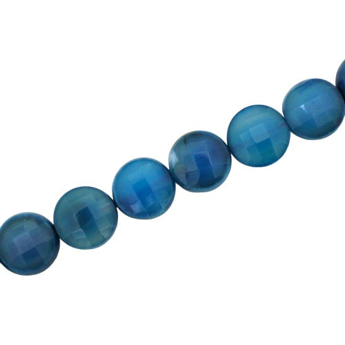 AGATE 10 MM FACETED FLAT ROUND DARK AQUA - APPROX 33 PCS