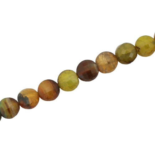 AGATE 8 MM FACETED FLAT ROUND BEADS YELLOW ORANGE MIX - APPROX 45 PCS