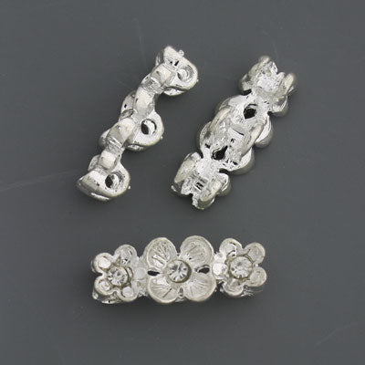 17 x 6 mm Silver with Clear Rhinestone 3 Hole Flower Slider - 5 pcs