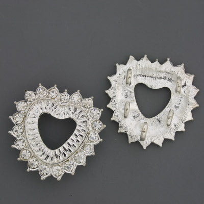24 mm Silver with Clear Rhinestone Heart Slider - 2 pcs