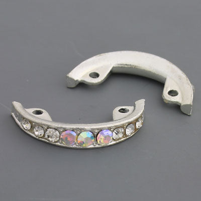 23 x 10 mm Silver with AB Rhinestone Curved 2 Hole Connector - 8 pcs