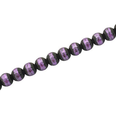 4 MM ROUND GLASS BEADS BLACK / PURPLE LINED - 205 PCS
