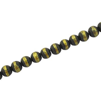 4 MM ROUND GLASS BEADS BLACK / YELLOW LINED - 205 PCS
