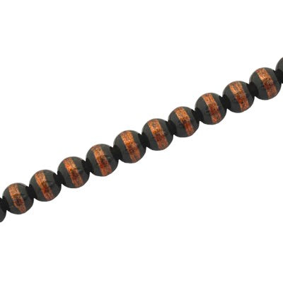 4 MM ROUND GLASS BEADS BLACK / ORANGE LINED - 205 PCS