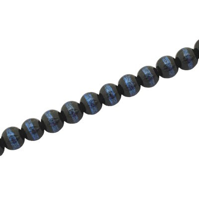 4 MM ROUND GLASS BEADS BLACK / BLUE LINED - 205 PCS