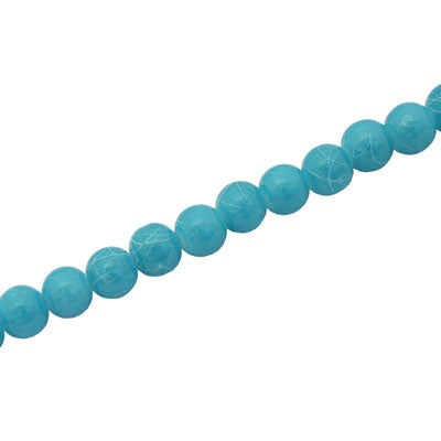 4 MM ROUND GLASS BEADS AQUA / WHITE SWIGGLE - 205 PCS
