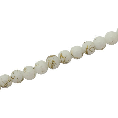 4 MM ROUND GLASS BEADS WHITE WITH GOLD SWIRL - 205 PCS