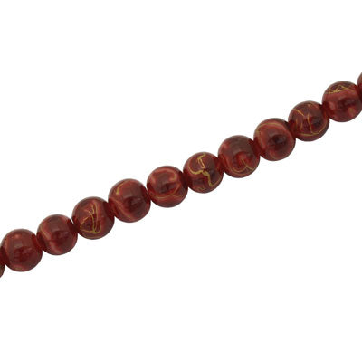 4 MM ROUND GLASS BEADS DARK RED WITH GOLD SWIRL - 205 PCS