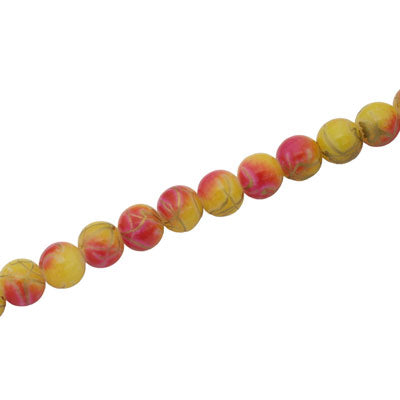 4 MM ROUND GLASS BEADS PINK / YELLOW WITH GOLD SWIRL - 205 PCS