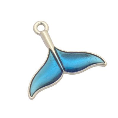 WHALE TALE CHARM 17 MM SILVER / AQUA - 7 PCS