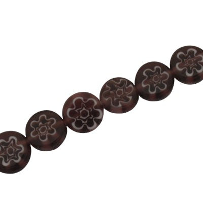 8 MM FLAT ROUND MILLEFIORI BEADS PLUM / WHITE - 48 PCS