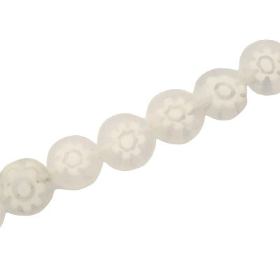 8 MM FLAT ROUND MILLEFIORI BEADS CLEAR / WHITE - 48 PCS