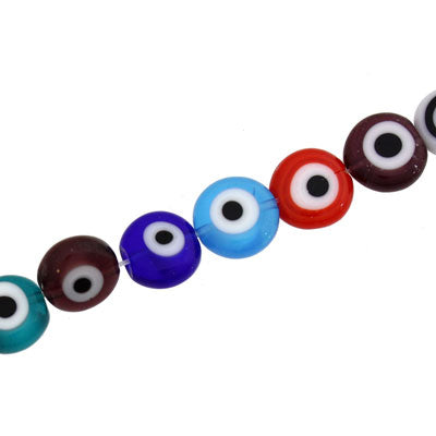 8 mm Flat Round Evil Eye Glass Beads Mix Colours - 48 pcs