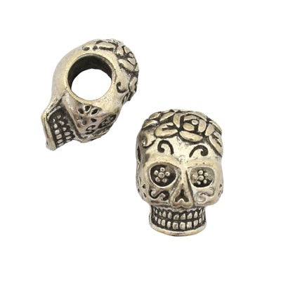 15 X 10 MM SKULL BEADS (5 MM HOLE) SILVER - 5 PCS