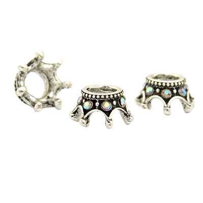 12 X 6 MM CROWN BEADS ANT SILVER WITH RHINESTONES - 4 PCS