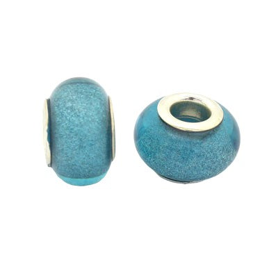 14 MM (5 MM HOLE) LARGE HOLE BEADS - AQUA SPARKLE- 10 PCS