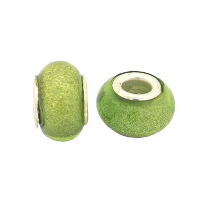 14 MM (5 MM HOLE) LARGE HOLE BEADS - LIME SPARKLE- 10 PCS
