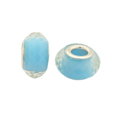 14 MM (5 MM HOLE) LARGE HOLE BEADS - FACETED LIGHT AQUA - 10 PCS