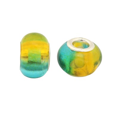 14 MM (5 MM HOLE) LARGE HOLE BEADS - AQUA / YELLOW / GREEN - 10 PCS