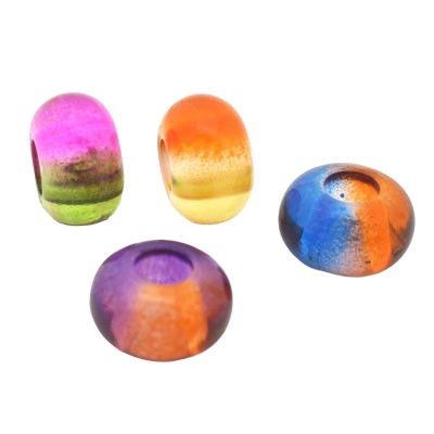 14 MM (5 MM HOLE) LARGE HOLE BEADS - TWO TONE MIX COLOURS - 10 PCS