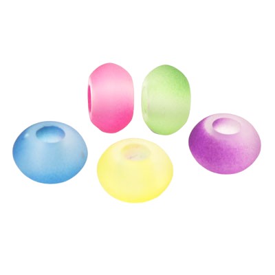 14 MM (5 MM HOLE) LARGE HOLE BEADS - FROSTED MIX COLOURS - 10 PCS