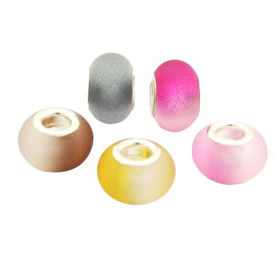 14 MM (5 MM HOLE) LARGE HOLE BEADS - TWO TONE FROSTED - 10 PCS