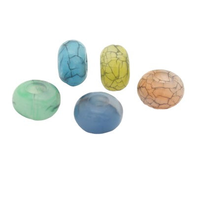 14 MM (5 MM HOLE) LARGE HOLE BEADS - MIX COLOURS DRAGON VEIN - 10 PCS