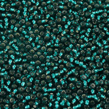 #11/0 ROCAILLES - APPROX 40G - SILVER LINED TEAL GREEN