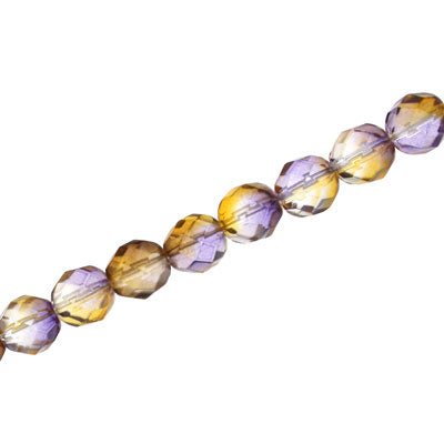 6mm czech fire polished beads two tone purple / topaz 27pcs