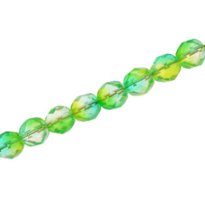 6mm czech fire polished beads two tone lime / green 27pcs