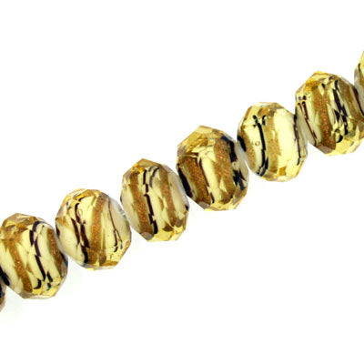 10 X 7 MM FACETED RONDELLE CREAM WITH BLACK AND COPPER SWIRL - 52 PCS