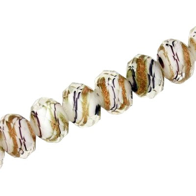 8 X 6 MM FACETED RONDELLE WHITE WITH BLACK AND COPPER SWIRL - 60 PCS