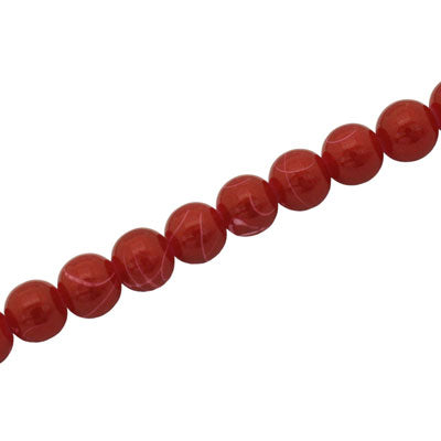 6 MM ROUND GLASS BEADS RED / WHITE SWIGGLE - 135 PCS