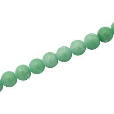 6 MM ROUND GLASS BEADS MINT / WHITE SWIGGLE - 135 PCS