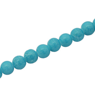 6 MM ROUND GLASS BEADS AQUA / WHITE SWIGGLE - 135 PCS