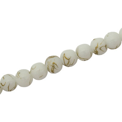 6 MM ROUND GLASS BEADS WHITE WITH GOLD SWIRL - 135 PCS