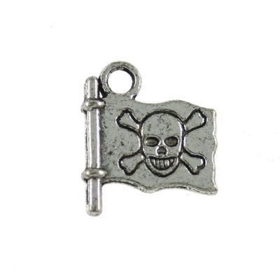 pirate flag charm 16 mm silver -20 pcs