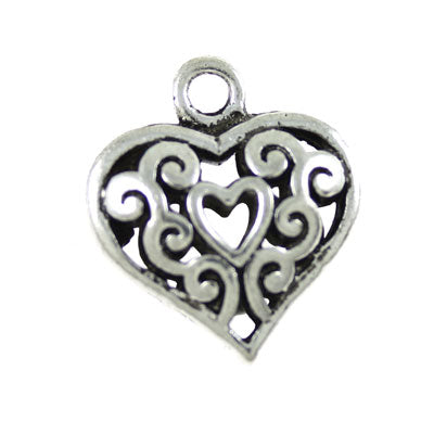heart charm 22 mm silver - 3 pcs