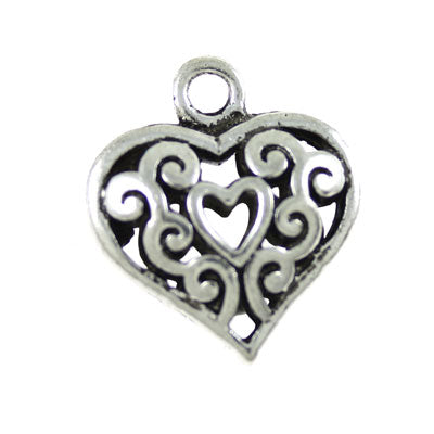 heart charm 22 mm silver - 3 pcs