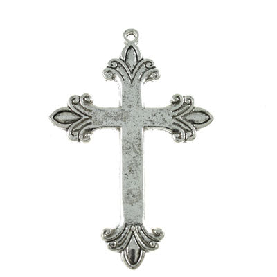 cross charm 63 x 42 mm silver - 4 pcs