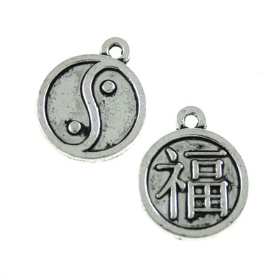 YIN YANG CHARM 15 MM SILVER - 10 PCS