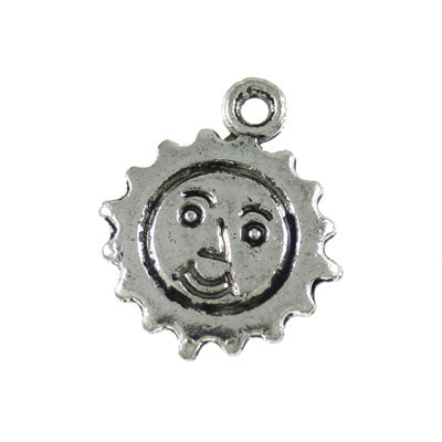 SUN FACE CHARM 14 MM SILVER - 15 PCS