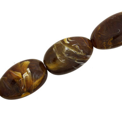 30 X 20 MM OVAL BEADS - CARAMEL SWIRL - 11 PCS