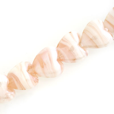 15 MM GLASS HEART BEADS - VINTAGE ROSE / WHITE SWIRL - 20 PCS