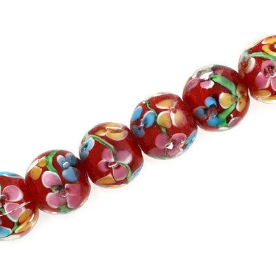 12 MM ROUND LAMPWORK BEADS - RED - 15 PCS