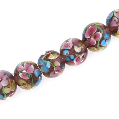 12 MM ROUND LAMPWORK BEADS - PLUM - 15 PCS