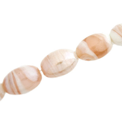 18 X 12 MM OVAL GLASS BEADS - VINTAGE ROSE / WHITE SWIRL - 17 PCS